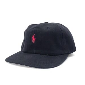 NWT POLO RALPH LAUREN OSFM Black Red Adjustable Baseball Hat Cap Made in USA‎